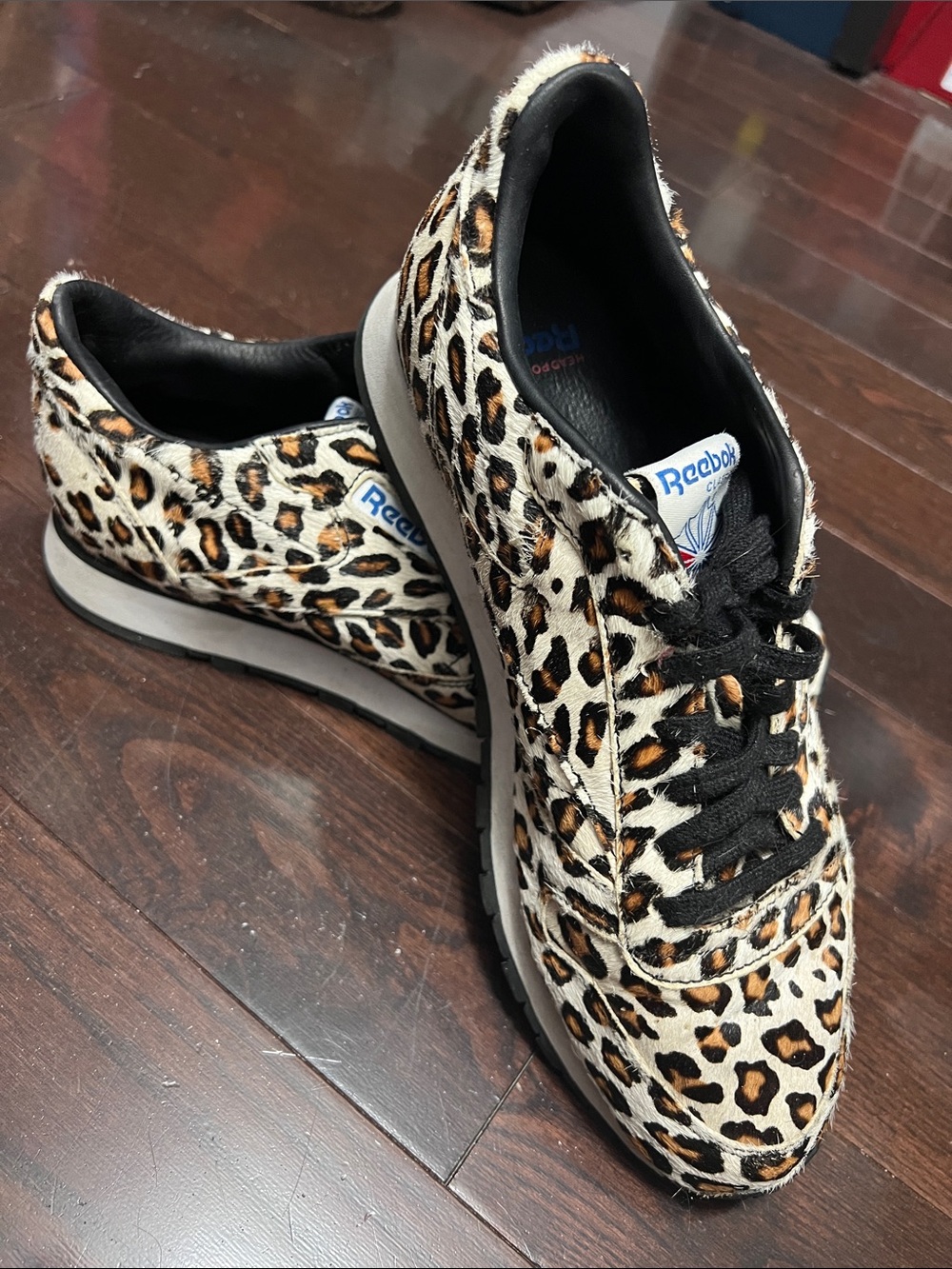 Reebok Leopard Print Lace-Up Sneakers - Black/Tan/White